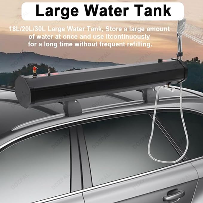 18L/20L/30L Pressurized Water Tank Shower Solar Heating Car Camping Shower Kit for Camping Overland Beach Can fit on Roof Rack or Hitch Mounted30L