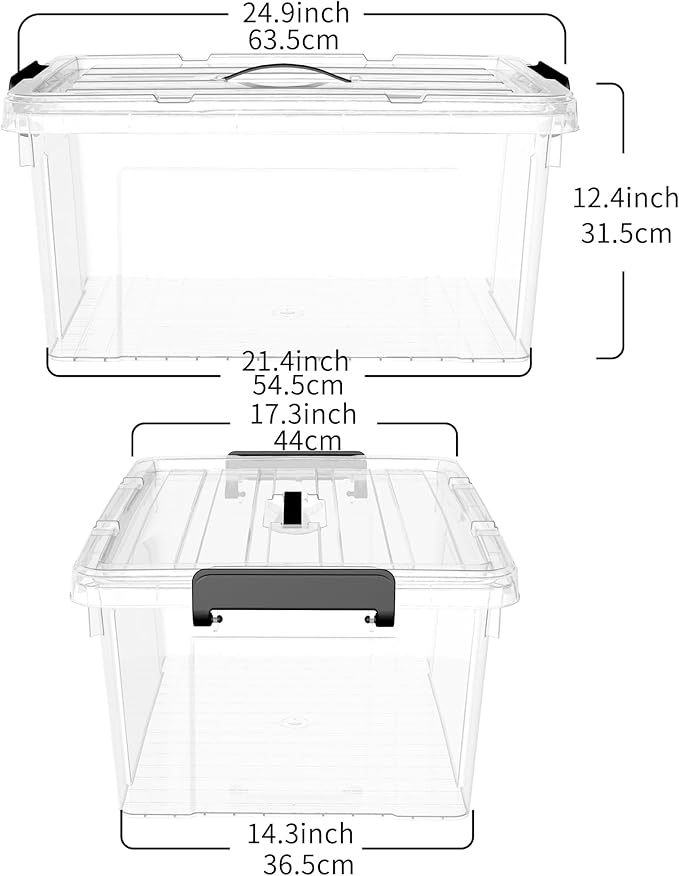Cetomo Plastic Storage Bin Box Organizing Container with Lid and Secure Latching Buckles Clear 72Qt x 6 Pack of 6