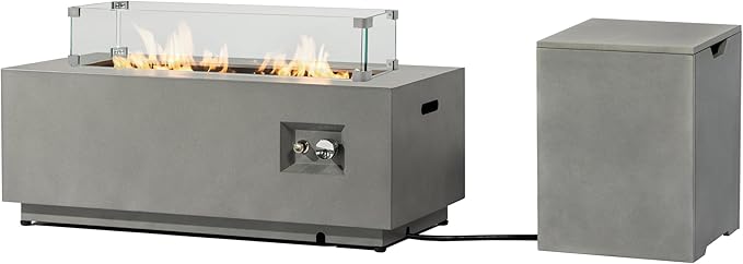 Outdoor Fire Pit Table Propane Gas Fire pits Outdoor Fireplaces 42″ Rectangular Firepit Table 50000 BTU Fire Table for Patio Set Grey.