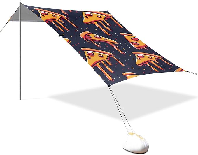 ALAZA Pizza Slices on Dark Space Like Pattern Beach Tent Sun Shelter Portable Canopy Sunshade for Outdoor Camping Picnics Backyard Fun 10x9 ft