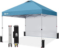 CROWN SHADES 10x10 Pop Up Canopy with 1 Side Wall - Beach Tent with One Push Setup - Outdoor Sun Shade for Events Parties Camping - Gazebo with STO-N-Go Cover Bag (Cyan Blue)
