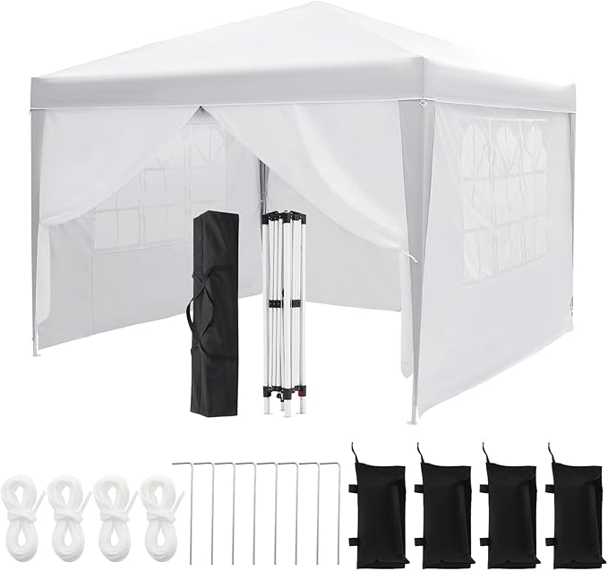 10x10 FT Instant Pop Up Canopy Tent with 4 Removable Sidewalls Waterproof Portable Gazebo Heavy Duty Outdoor Shelter with Mesh Windows &amp Roller Bag for Camping Beach Backyard Parties