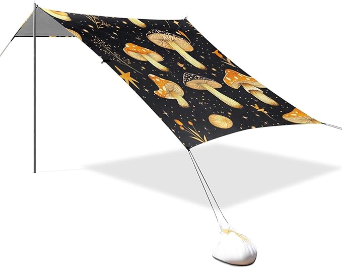 ALAZA Mushroom Star Art Beach Tent Sun Shelter Portable Canopy Sunshade for Outdoor Camping Picnics Backyard Fun 10x9 ft