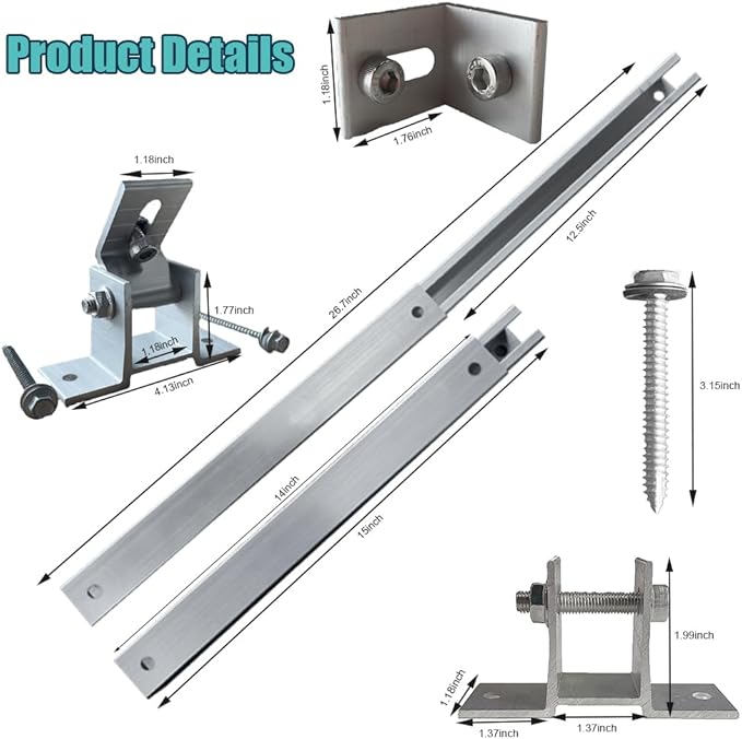 Adjustable Solar Panel Tilt Mount Brackets Stand Support Any Solar Panels for RV Roof Boat Yacht Flat Surface Camping Off-Grid Systems（2sets）