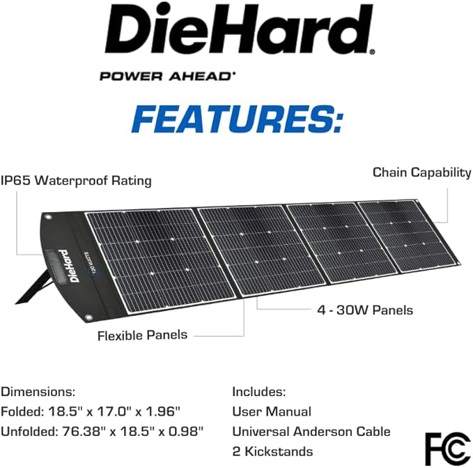 DieHard Solar Panel 120-Watt Foldable Flexible Lightweight Portable - Designed for use with DieHard Portable Power Stations