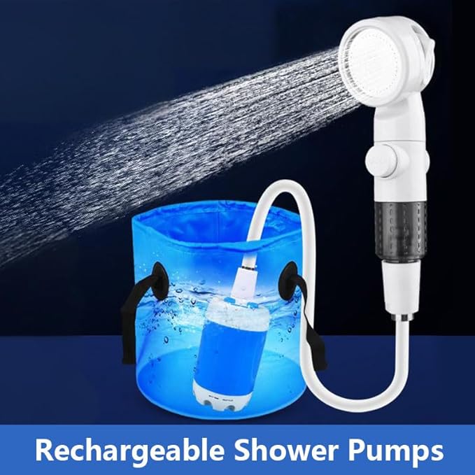 Portable Camping Shower Outdoor Camp Shower PumpUpgrade Rechargeable Electric Shower Pump with Intelligent Digital Display Multiple Spray Modes for Camping Hiking Traveling