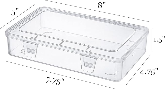 Kingrol 12 Pack Clear Plastic Storage Containers with Lids 8 x 5 x 1.75 Inch Empty Hinged Boxes Stackable Organizer Boxes for Home Office Craft Supplies