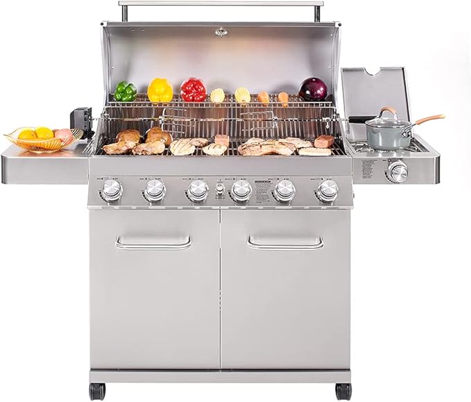 Monument Grills 77352 6-Burner Stainless Steel Cabinet Style Propane Gas Grill with Smoke Box(2 Items)