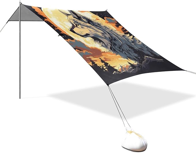 ALAZA Wolf Moon Mountain Beach Tent Sun Shelter Portable Canopy Sunshade for Outdoor Camping Picnics Backyard Fun 10x9 ft