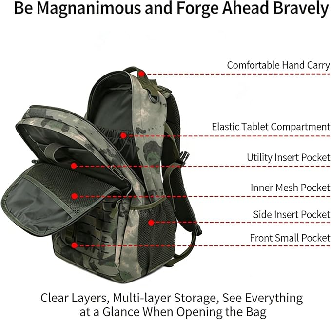 LINGYUE Tactical Backpack Waterproof Hiking Bagpack 30L Large Capacity Outdoor Daypack With MOLLE System For Camping Trekking Travel(A)