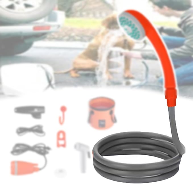 Camping Showers PortableCar Shower HeadPortable USB Charging2.5-3.5L/Min Water Volume2m Hose5m Wirefor Camping Hiking Travelingwith Nozzle and BucketOrange