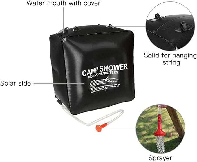 Gavigain 40L Camp Shower Bag Solar Camp Shower Bag with Sprayer PVC Rubber Plastic Cloth Texture UV Proof Coating Shower Water Bag for Outdoor