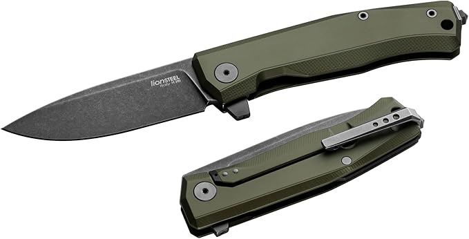 Lion Steel Myto Frame Lock MT01A GB Knife Black M390 Stainless and Green Aluminum Pocket Knives