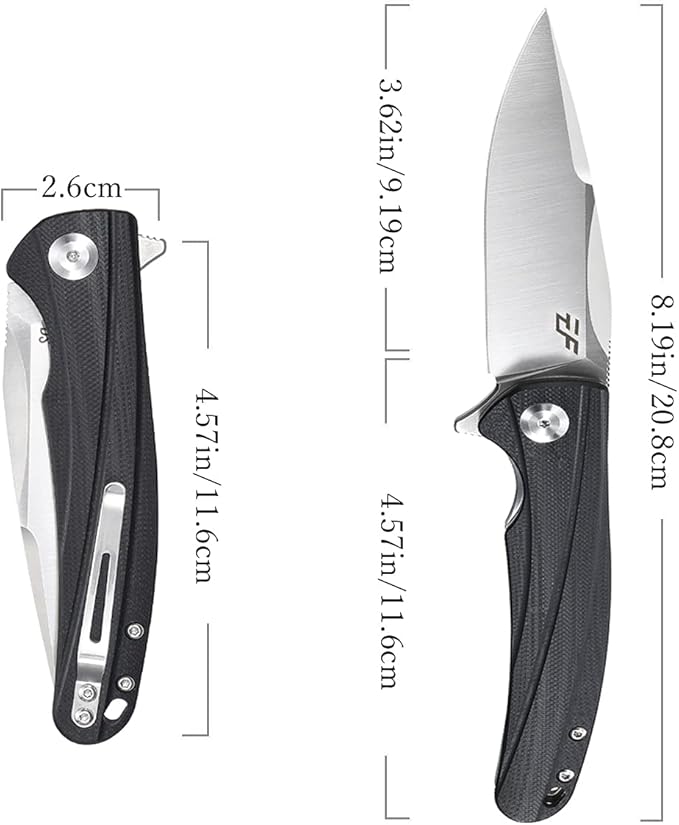 Eafengrow EF957 Folding Knife D2 Steel Blade G10 Handle with Pocket Clip Reliable Locking Mechanism EDC Flipper Knife for Camping Hiking(Black)