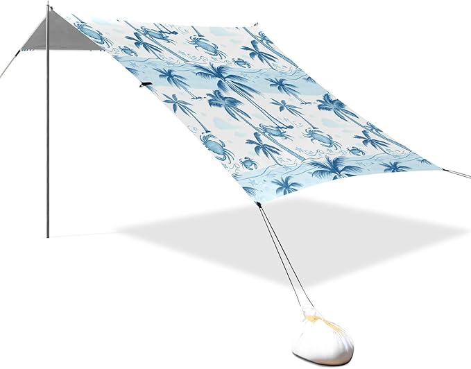 Beach Canopy with Windproof Ropes &amp Sandbags Beach Tent Sun Shade Sun Shelter for Camping Trips Fishing Backyard Fun or Picnics Palm Trees