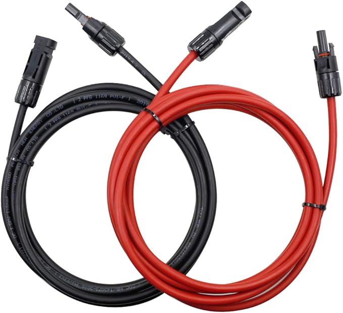 10FT Black + Red 10AWG(6mm²) Solar Panel Extension Cable Wire Solar Adaptor Cable with Female and Male Connector - Set of 2
