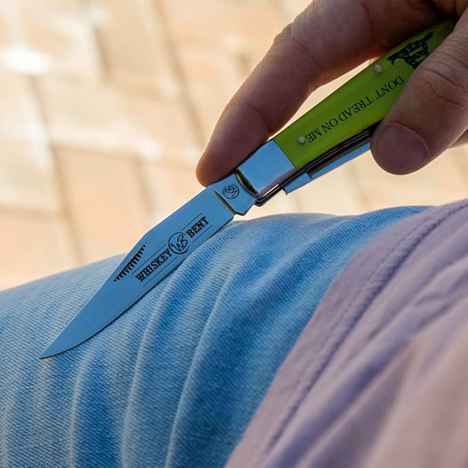 WHISKEY BENT HAT CO. Traditional Trapper Folding Pocket Knife 4.125 Closed Length 440C Stainless Steel Blades (Don't Tread)