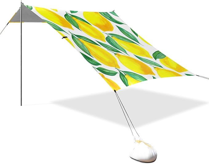 Beach Canopy with Windproof Ropes &amp Sandbags Beach Tent Sun Shade Sun Shelter for Camping Trips Fishing Backyard Fun or Picnics Lemons