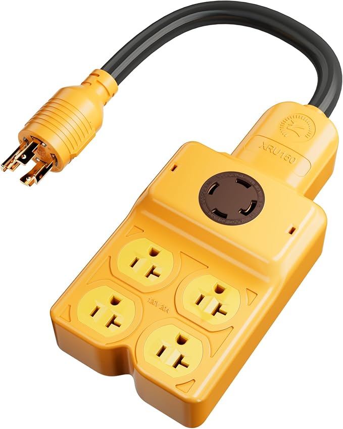 MECMO NEMA L14-30P to Four 5-20R/5-15R &amp L14-30R Generator Adapter Extension Cord 4 Prong Twist Locking 30 amp to 15/20/30 amp Generator Power Cord 125/250V 7500 Watts ETL Listed