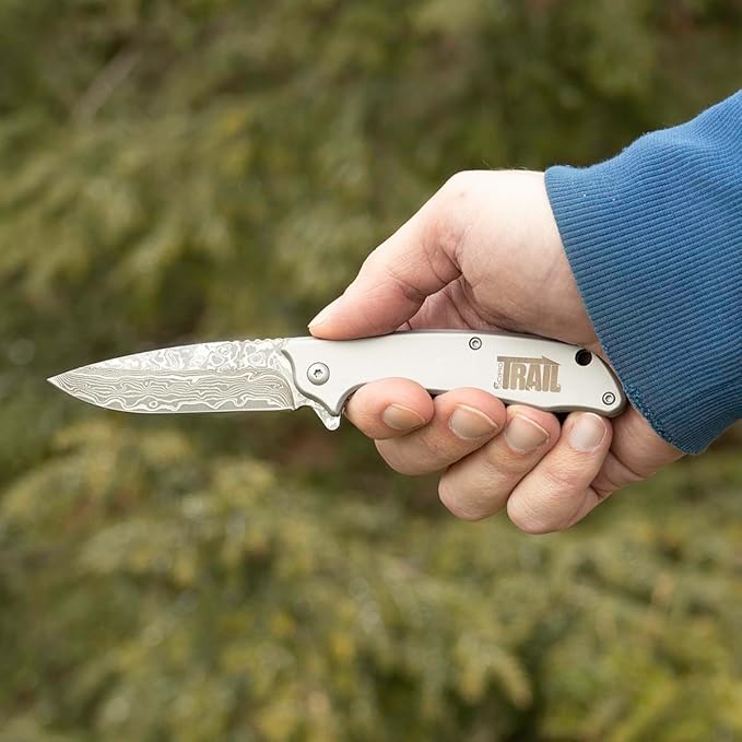 Scipio Maverick Ball-Bearing Pocket Knife FAB041M - Damascus Layered Steel Trail Knife with 3.25-Inch Blade - Silver