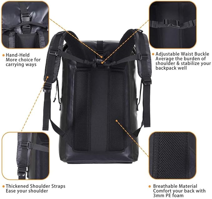 qiuqiu Waterproof Dry Bags Backpack 40L Heavy Duty Roll-Top Closure Travel Backpack for Boating Beach Kayaking Skiing Fishing Camping Swimming