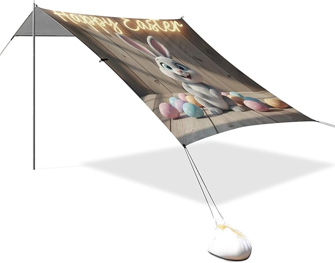 Beach Canopy with Windproof Ropes &amp Sandbags Beach Tent Sun Shade Sun Shelter for Camping Trips Fishing Backyard Fun or Picnics Happy Easter