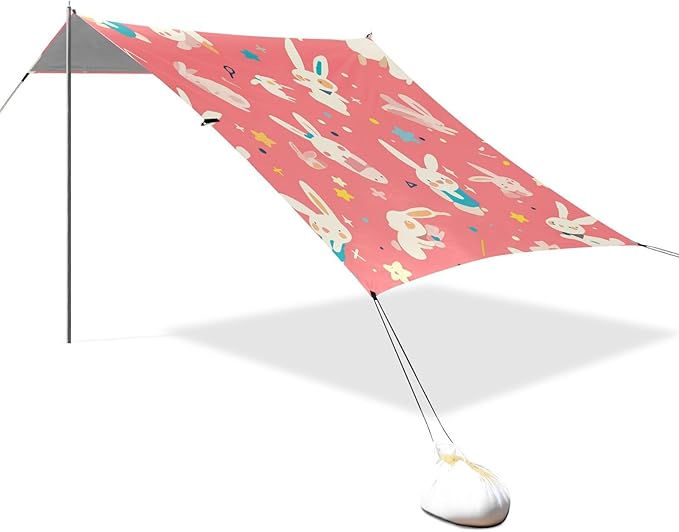 Cute Foldable Beach Tent UPF50 Waterproof Shade Sun Shelter with Sandbags and Shovel for Camping Picnics Backyard &amp Fishing