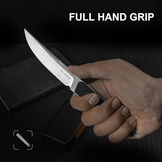 Kizer Kwaiken Fixed Blade Knife 3.94 Nitro-V Blade Hunting EDC Knife with Black G10 Handle Survival Knife with Adjustable Sheath for Hiking Camping Outdoor Knives 1066A4