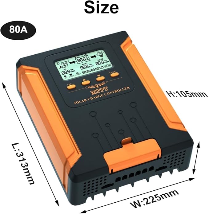 SolaMr [𝐔𝐩𝐠𝐫𝐚𝐝𝐞𝐝] 80A 180V MPPT Solar Charge Controller 12V/24V/36V/48V LCD Screen Solar Panel Controller for Gel Sealed Flooded and Lithium LiFePO4 Battery (CM80A)