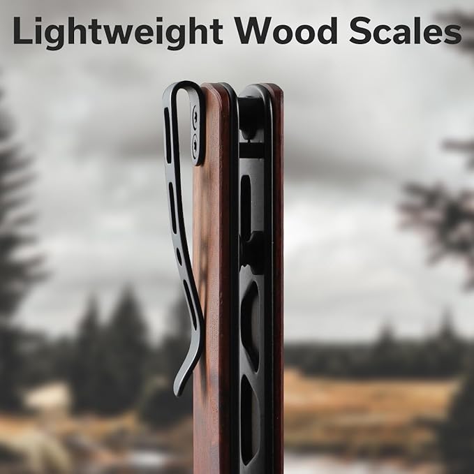 SENCUT Bronte Folding Pocket Knife with Front Flipper Opener 3.38 Inch Blade Cuibourtia Wood Handle with Black Stonewashed 9Cr18MoV Blade SA08E