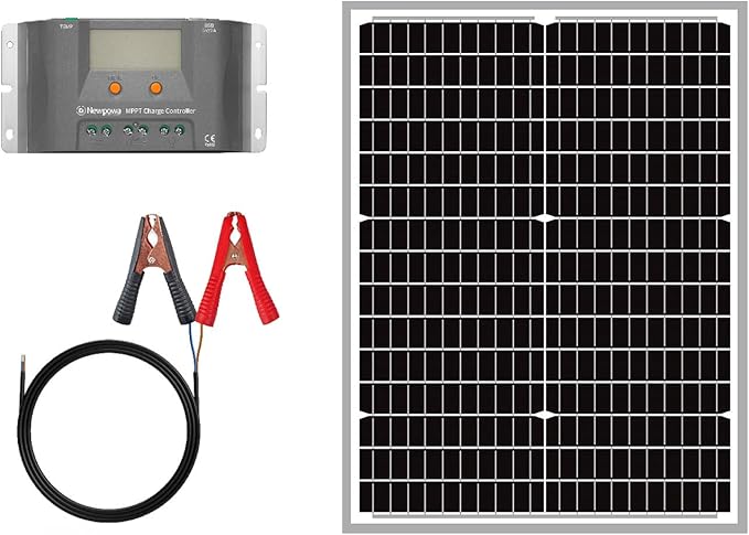 Newpowa 35Watts 12Volt Solar Panel Monocrystalline Off Grid Solar Charge Kit 35W 12V 10BB Solar Panel+10A MPPT Charge Controller+8ft Cord for Connecting Controller to Battery Alligator Clamp