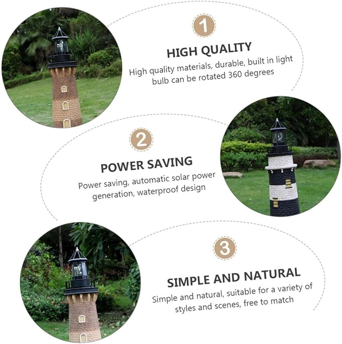 DOITOOL Led Solar Revolving Lighthouse Light Outdoor Rotating Landscape Lamp Waterproof Solar Powered Lantern for Garden Patio Yard Decoration