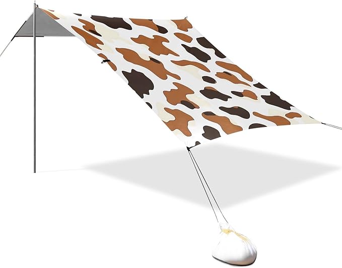 ALAZA Brown Black Cow Pattern Beach Tent Sun Shelter Portable Canopy Sunshade for Outdoor Camping Picnics Backyard Fun 10x9 ft