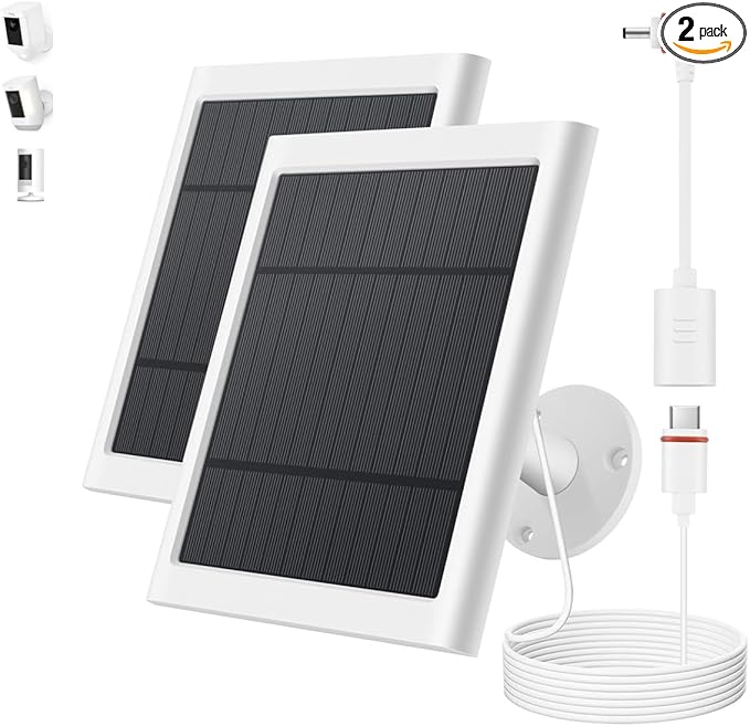 Solar Panel for Ring Camera 2 Pack 4W Solar Charger Compatible with Rings Spotlight &ampAll-New Stick Up Outdoor Cam Battery 10ft Long Cable with USB-C to Ring Barrel Plug Adapter