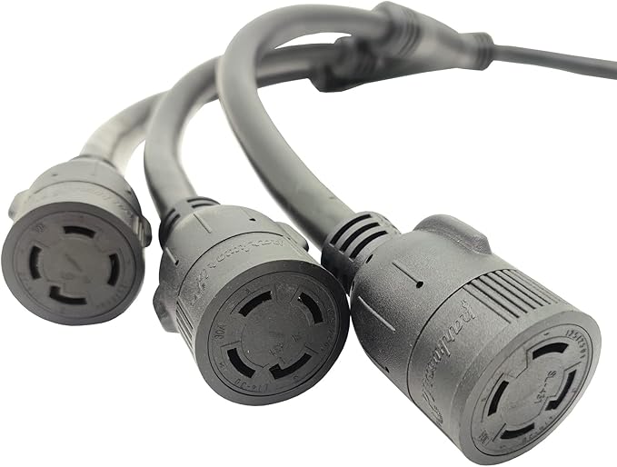 Parkworld 62619 NEMA L14-30 Splitter Generator L14-30P Male Plug to (3) L14-30R Female Tri-Outlet Generator 4-Prong 30 AMP L14-30 W Adapter Cord (3 feet)
