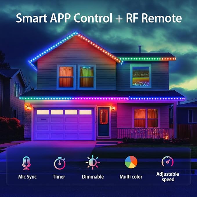 Smart Outdoor Christmas Lights 36 LED 54 Scene Modes IP68 Waterproof Compatible with Alexa &amp Google Assistant (52 Ft)