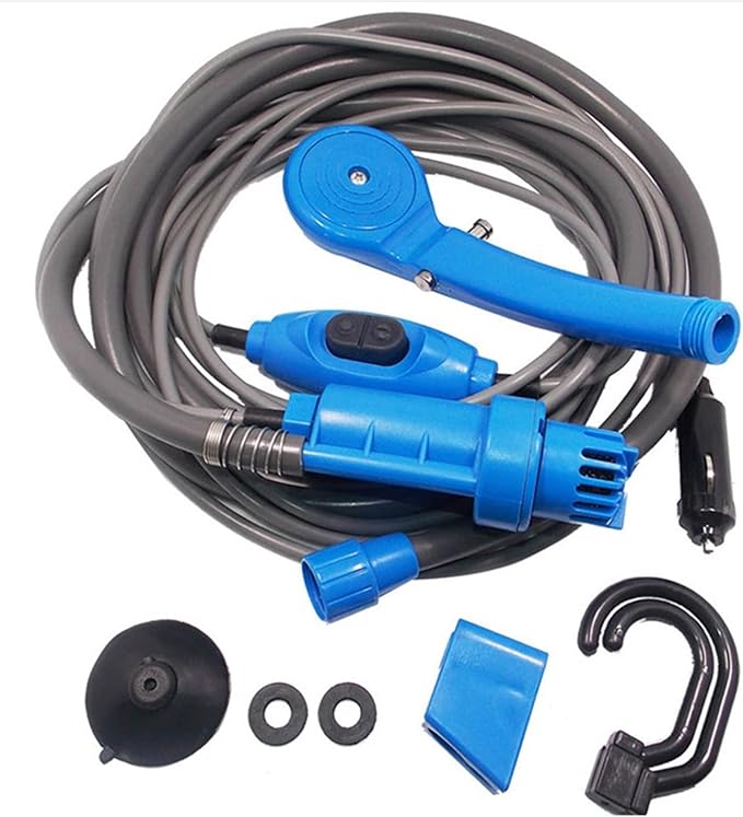 12V Camping Shower Portable Car Washer D-C Car Shower High Pressure Power Washer Electric Pump for Outdoor Camping Travel 2021(Blue)
