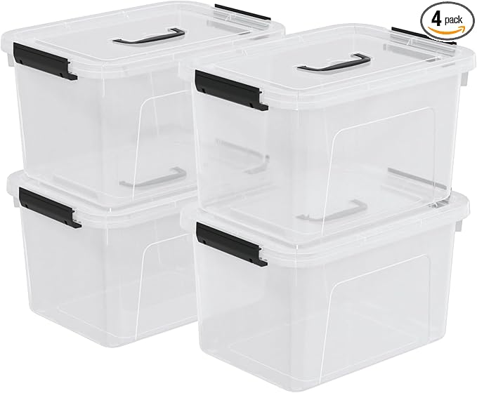 4-Pack Plastic Storage Bins Boxes Containers with Lids 18 L Clear Latching Box with Handle