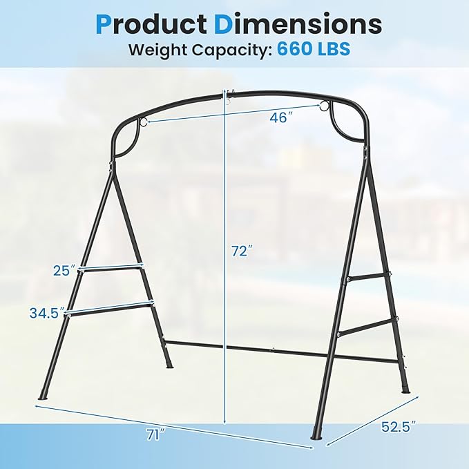 RELAX4LIFE Outdoor Hammock Chair Stand - 660LBS Capacity Heavy Duty Metal Swing Frame w/3 Hanging Rings 2 Hanging Ways A-Frame Swing Stand for Porch Patio Garden Backyard Hammock Chair Not Included
