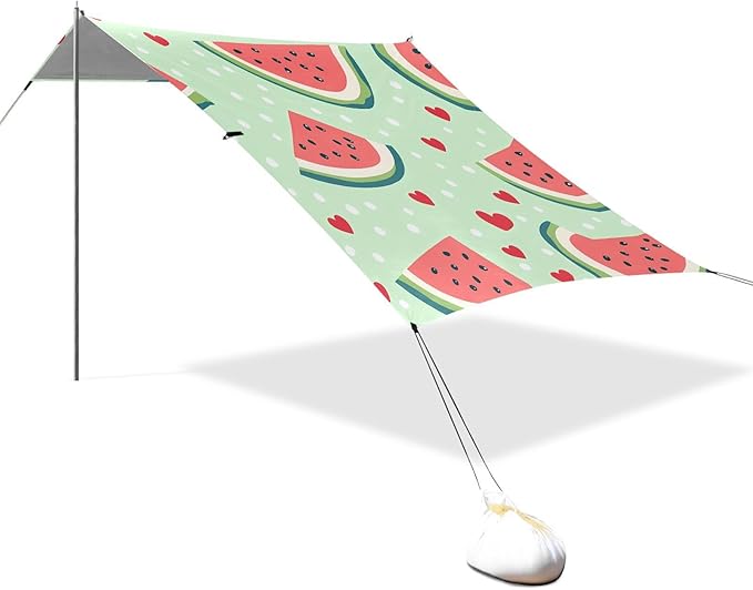 ALAZA Watermelon and Heart Pattern Beach Tent Sun Shelter Portable Canopy Sunshade for Outdoor Camping Picnics Backyard Fun 10x9 ft