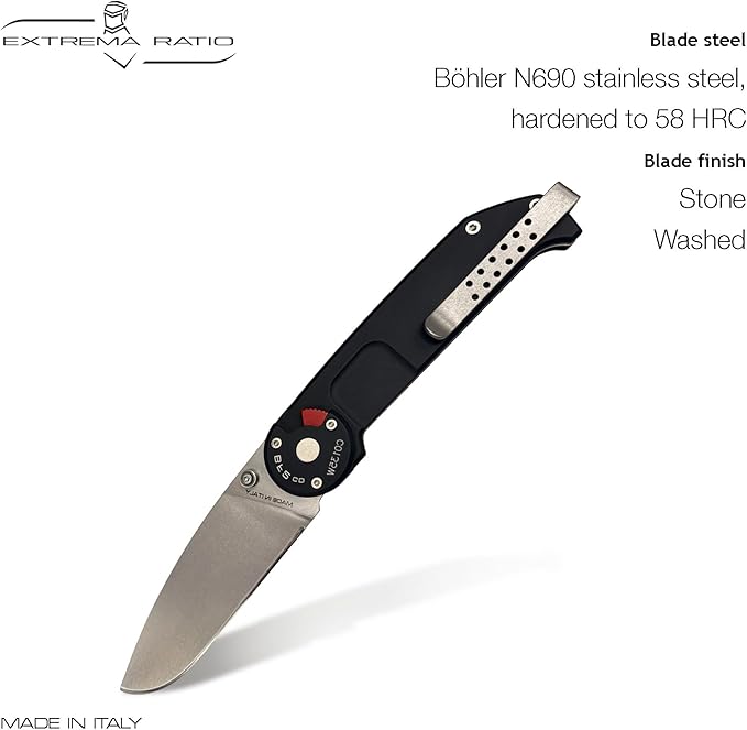 Extrema Ratio - BF2 CD (STONE WASHED) Folding Knife Böhler N690 steel blade hardened to 58 HRC stone-washed finish anticorodal aluminum handle reversible clip Italian handcrafted precision