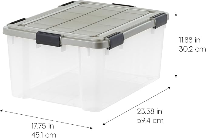 IRIS USA 60 Qt Storage Bins with Gasket Seal Lid 3 Pack - BPA-Free Heavy Duty Moving Containers Tight Latch Weather Proof Tote WEATHERPRO - Clear/Chrome