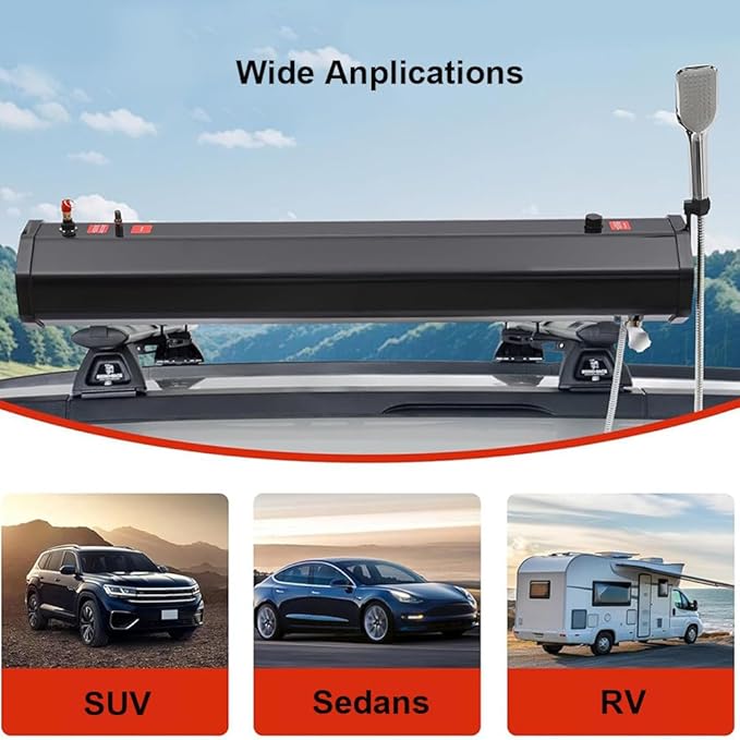 Portable Camping Car Shower4.76/5.28/7.93 Gallon Pressurized Water TankMax. 60°Cwith Car Wash NozzleRoof Installationfor TrucksOff Road VehiclesRvSUV20L