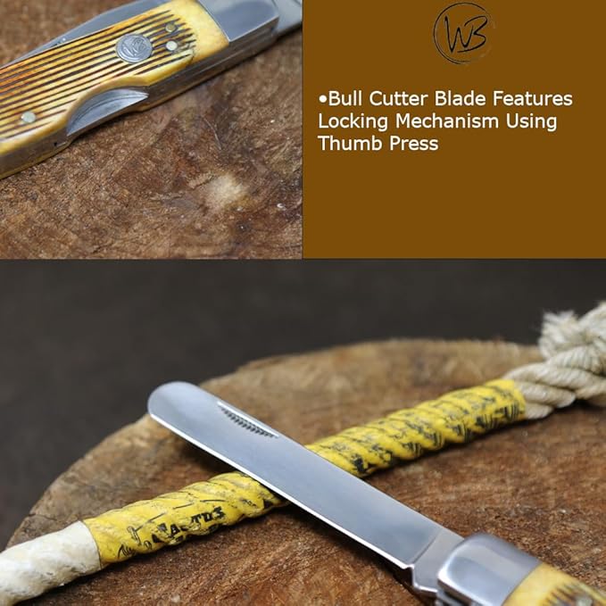 WHISKEY BENT HAT CO. Trapper &amp Locking Bullcutter Folding Pocket Knife 4.125 Closed Length 440C Stainless Steel Blades (Sawmill)