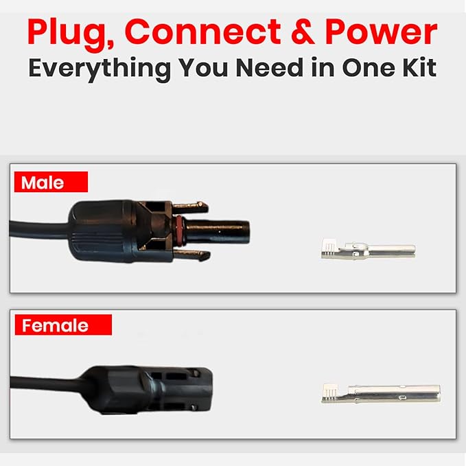 20 Piece PV Solar Panel Connector Kit | Compatible with 10 AWG Solar Cable 30 Amp 1000V DC IP67 Waterproof | PV Spanner Tools Included