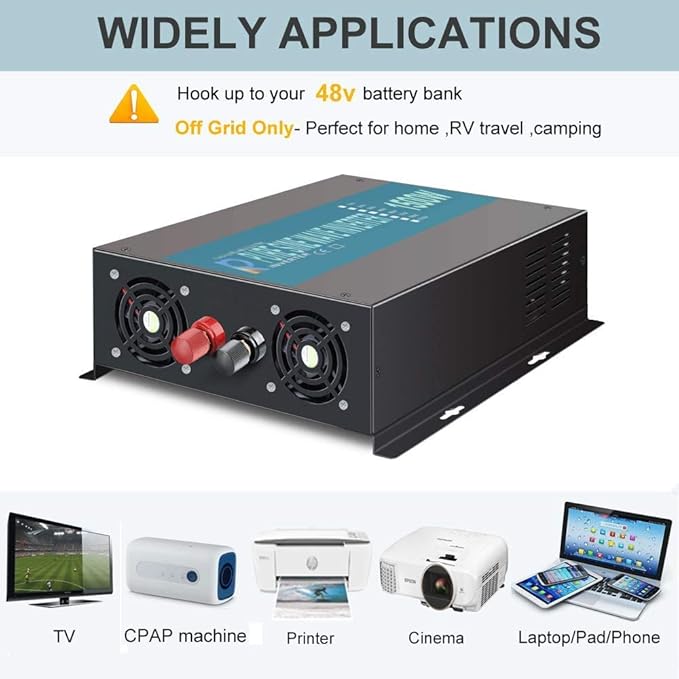 WZRELB 1500W 48V 120V Pure Sine Wave Power Inverter with 2 AC OutletsCar Inverter