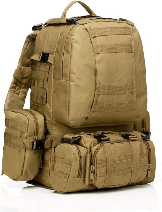 Tactical Backpack 55L with Built-up 3 MOLLE Bags Rucksacks for Travelling