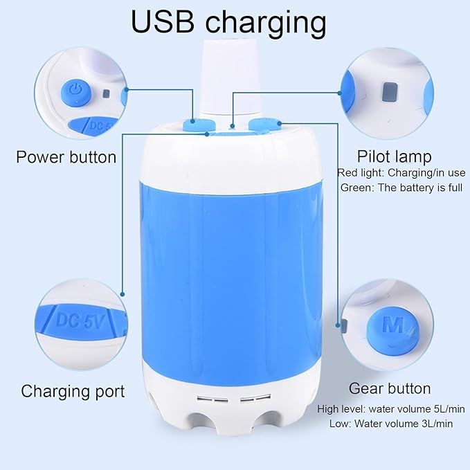 Shower Pump Rechargeable Adjustable Water Flow Pumping From Bucket 60 Minutes Running Time Suitable for Hiking