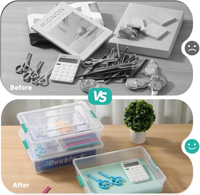 Plastic Storage Containers Clear Craft Storage Bins with Grey HandleOrganizer Box with Durable Lids Stackable Containers for Organizing Craft and Tools (4 Pack-10 Quart Green)