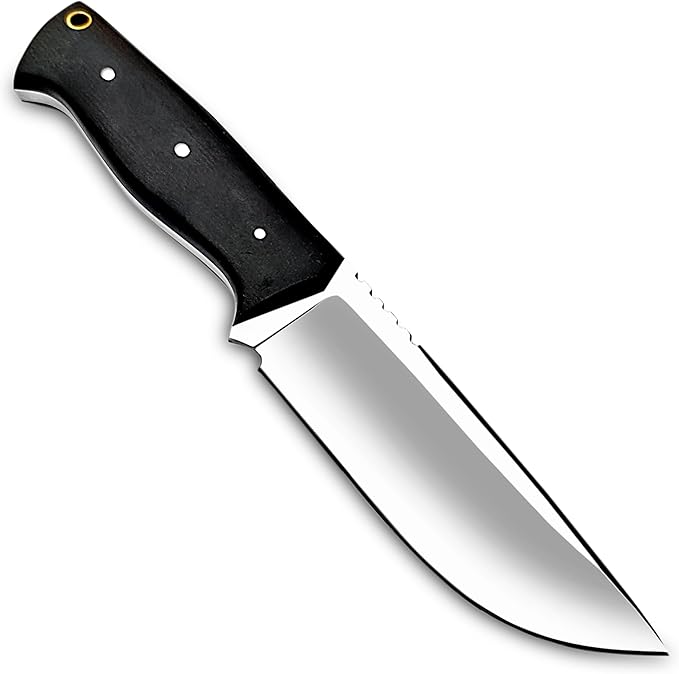 Handmade EDC Skinning Knife Fixed Blade Hand Forged Full Tang with Leather Sheath for Hunting Camping Hiking Fishing Bushcraft (10 inch Black Micarta)